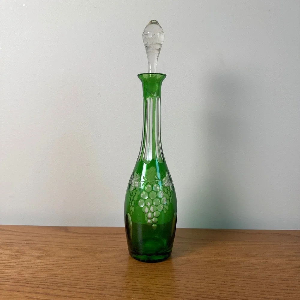 Nachtmann Traube Emerald Green Cut Glass Decanter‎ Grape Leaf Design